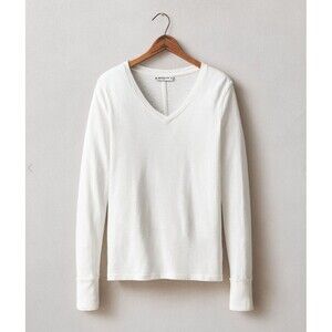 American Giant Shirt Womens M Bone White Premium Slub Long Sleeve V-Neck Tee NEW